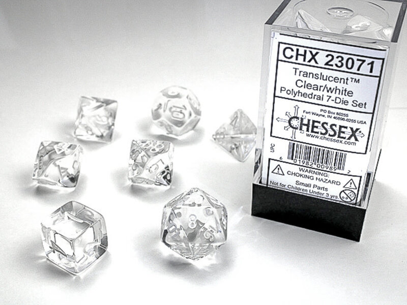 Chessex Translucent 7-Die Set Clear W / White Chessex Dice (CHX23071)