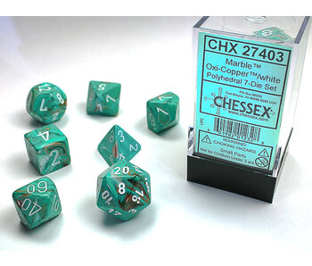 Marble 7-Die Set Oxi-Copper / White Chessex Dice (CHX27403)