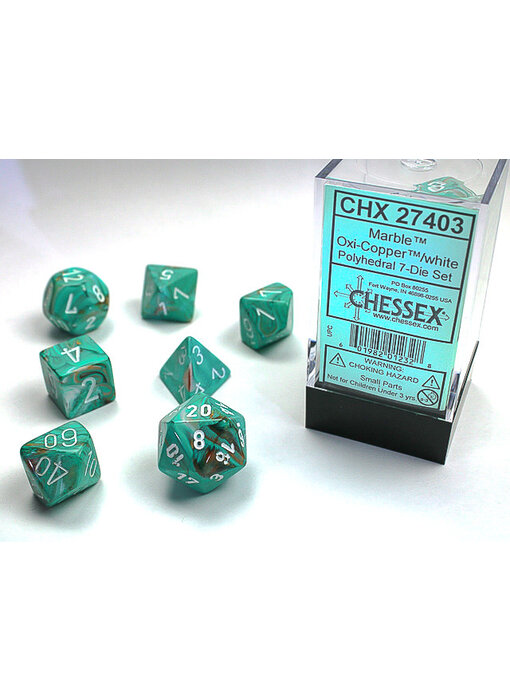 Marble 7-Die Set Oxi-Copper / White Chessex Dice (CHX27403)