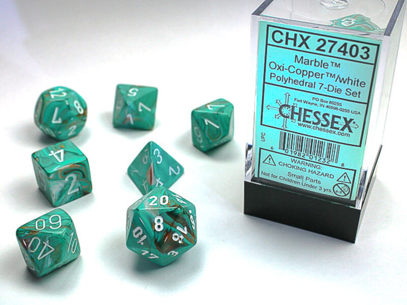 Chessex Marble 7-Die Set Oxi-Copper / White Chessex Dice (CHX27403)
