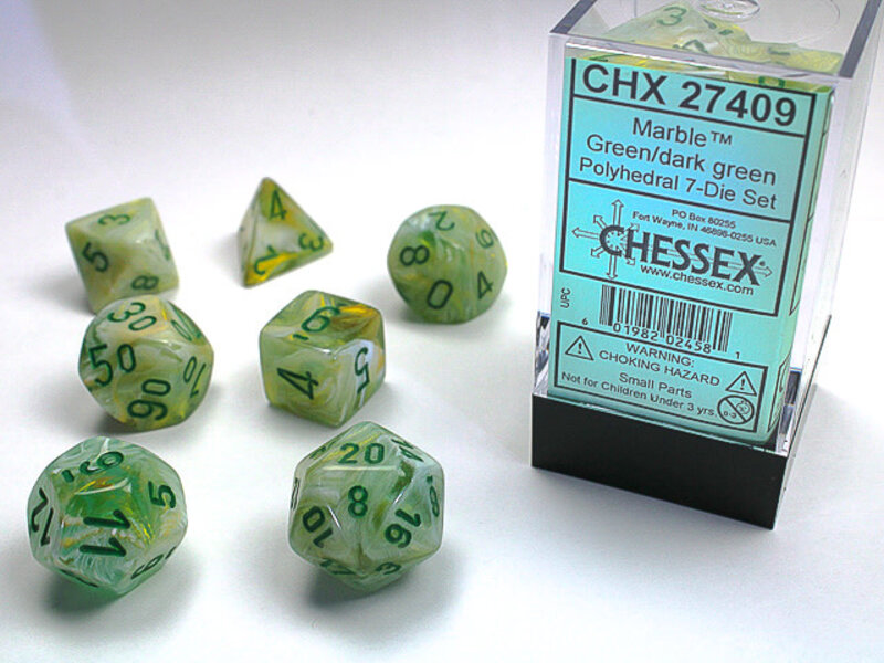 Chessex Marble 7-Die Set Green / Dark Green Chessex Dice (CHX27409)