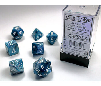 Lustrous 7-Die Set Slate / White Chessex Dice (CHX27490)