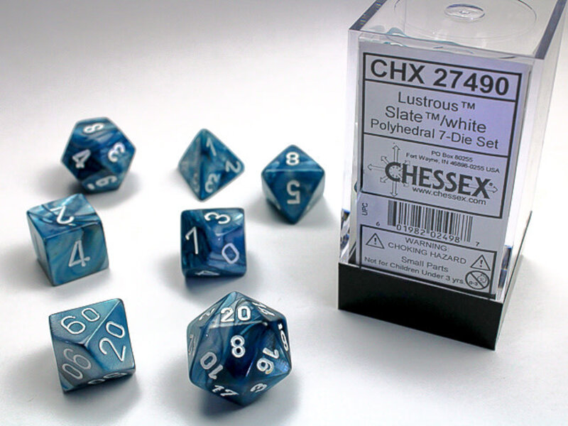 Chessex Lustrous 7-Die Set Slate / White Chessex Dice (CHX27490)