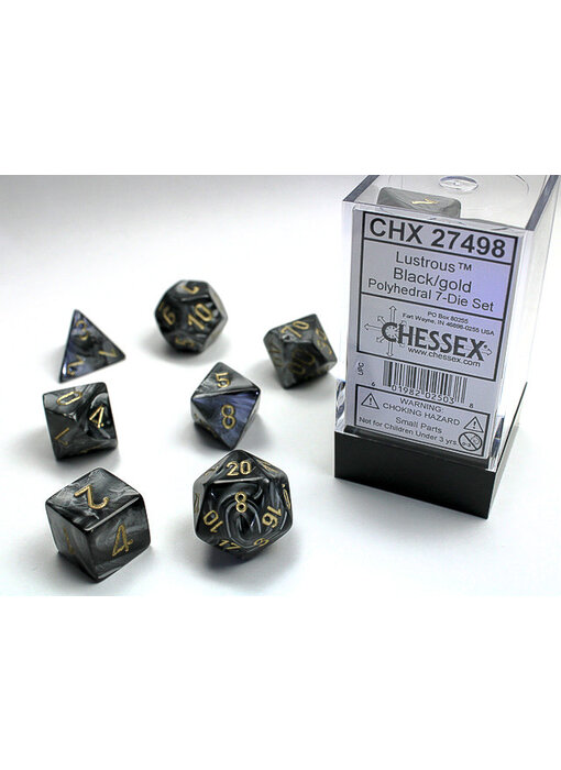 Lustrous 7-Die Set Black / Gold Chessex Dice (CHX27498)