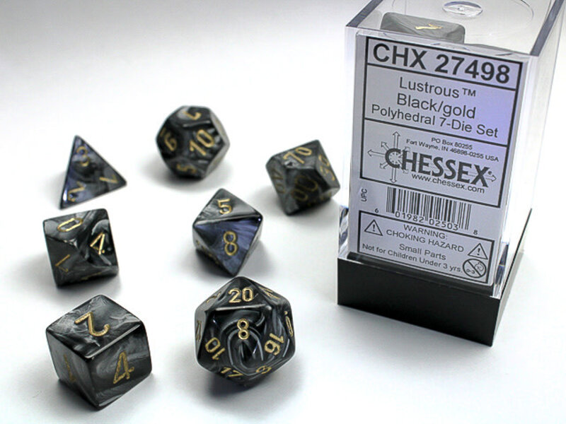 Chessex Lustrous 7-Die Set Black / Gold Chessex Dice (CHX27498)