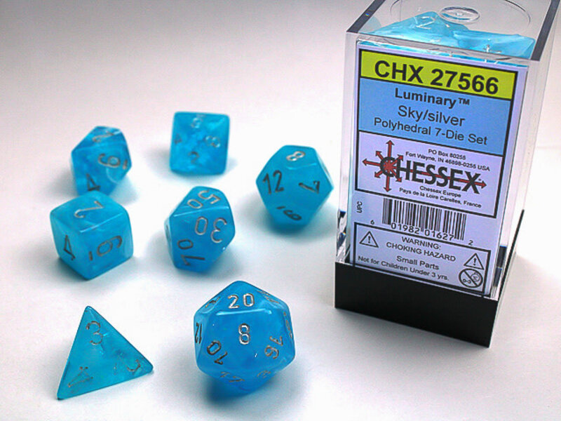 Chessex Luminary 7-Die Set Sky W / Silver Chessex Dice (CHX27566)