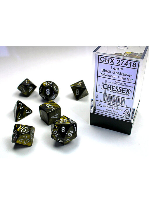 Leaf 7-Die Set Black Gold / Silver Chessex Dice (CHX27418)