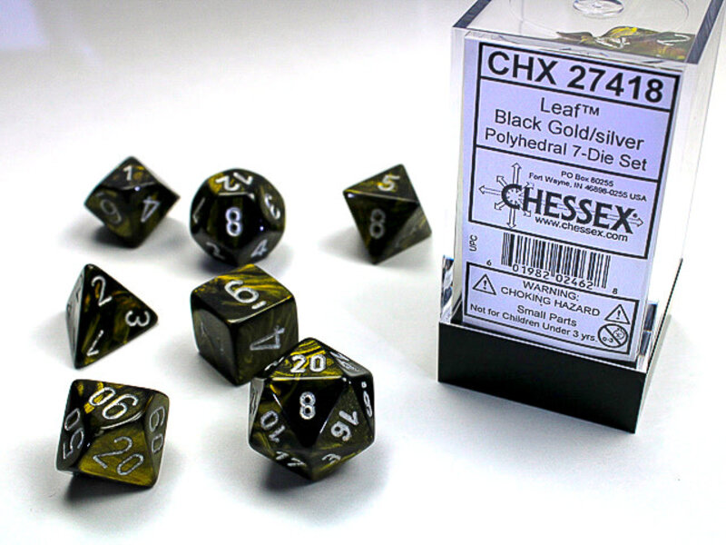 Chessex Leaf 7-Die Set Black Gold / Silver Chessex Dice (CHX27418)