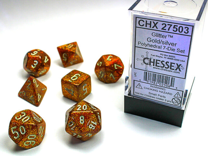 Chessex Glitter 7-Die Set Gold / Silver Chessex Dice (CHX27503)