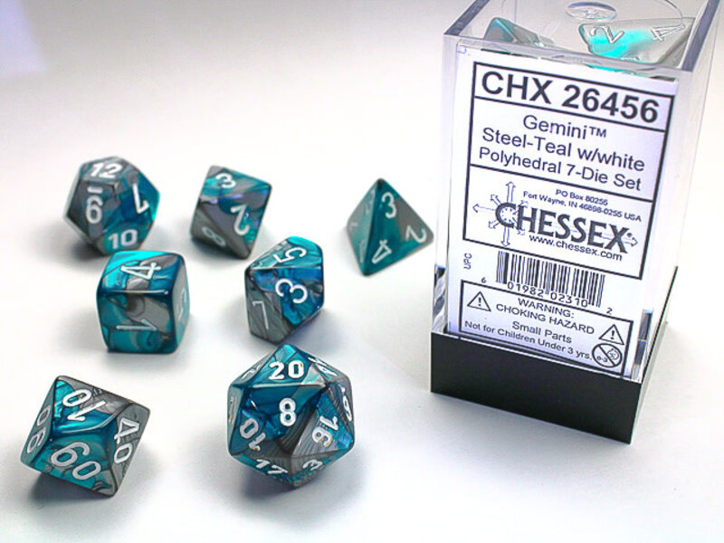 Chessex Gemini 7-Die Set Steel-Teal / White Chessex Dice (CHX26456)