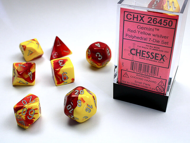Chessex Gemini 7-Die Set Red-Yellow / Silver Chessex Dice (CHX26450)