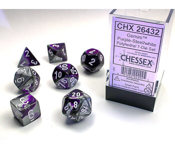 Gemini 7-Die Set Purple-Steel / White Chessex Dice (CHX26432)