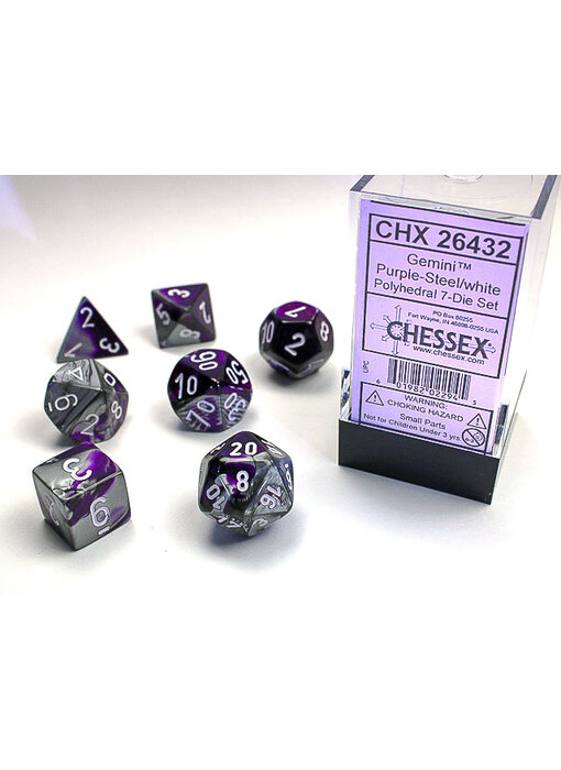 Gemini 7-Die Set Purple-Steel / White Chessex Dice (CHX26432)