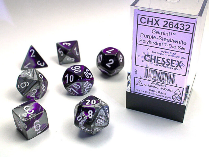 Chessex Gemini 7-Die Set Purple-Steel / White Chessex Dice (CHX26432)