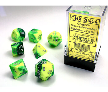 Gemini 7-Die Set Green-Yellow / Silver Chessex Dice (CHX26454)