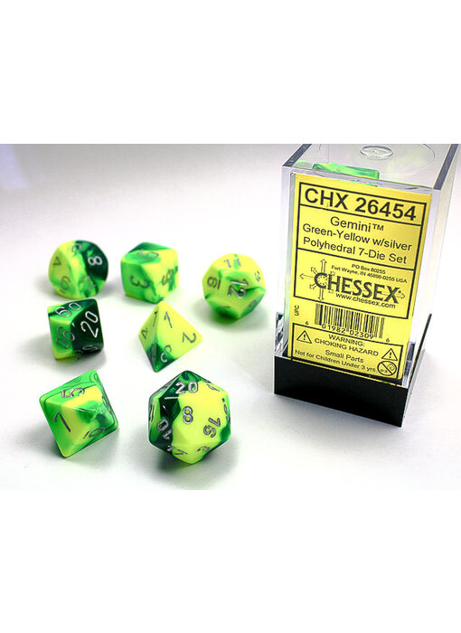 Gemini 7-Die Set Green-Yellow / Silver Chessex Dice (CHX26454)