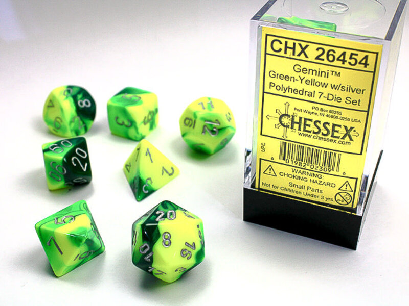 Chessex Gemini 7-Die Set Green-Yellow / Silver Chessex Dice (CHX26454)