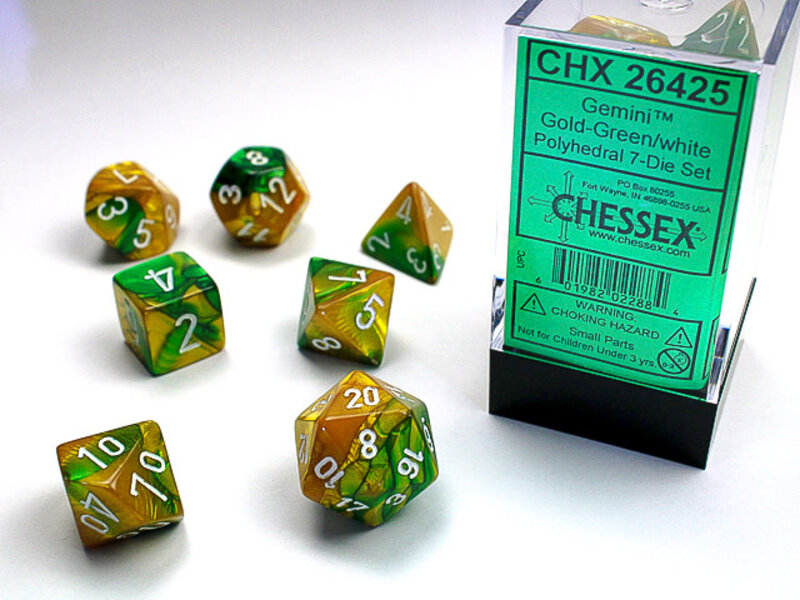 Chessex Gemini 7-Die Set Gold-Green / White Chessex Dice (CHX26425)