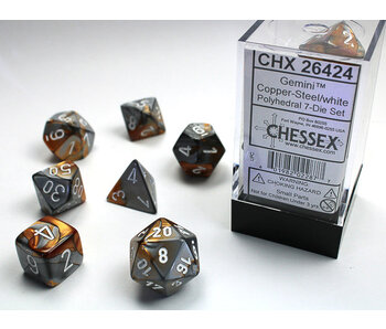 Gemini 7-Die Set Copper-Steel / White Chessex Dice (CHX26424)