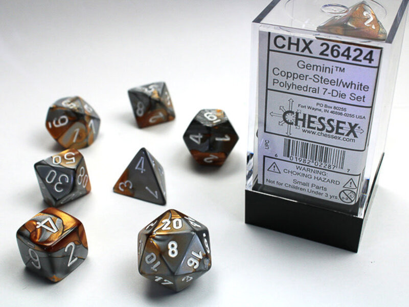 Chessex Gemini 7-Die Set Copper-Steel / White Chessex Dice (CHX26424)