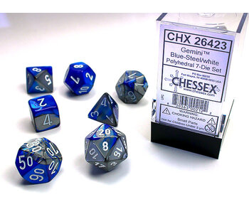 Gemini 7-Die Set Blue-Steel / White Chessex Dice (CHX26423)