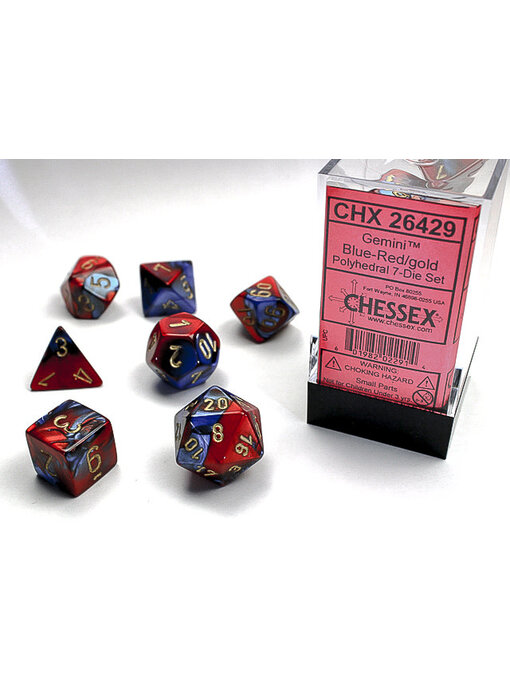 Gemini 7-Die Set Blue-Red / Gold Chessex Dice (CHX26429)