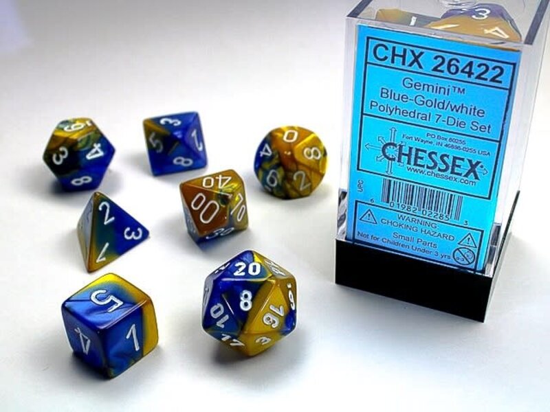 Chessex Gemini 7-Die Set Blue-Gold / White Chessex Dice (CHX26422)