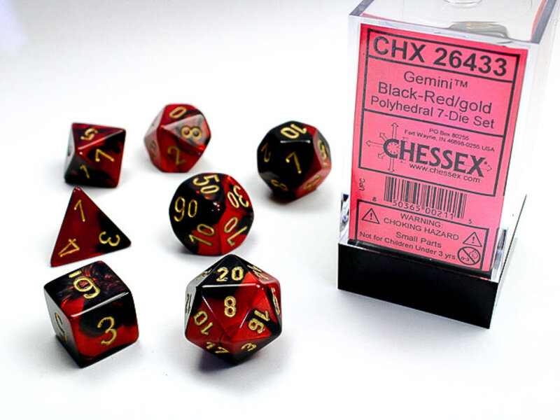 Chessex Gemini 7-Die Set Black-Red / Gold Chessex Dice (CHX26433)