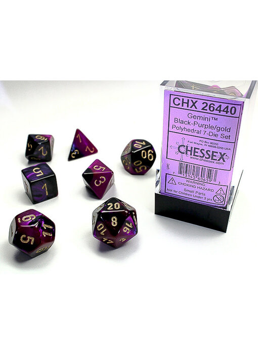 Gemini 7-Die Set Black-Purple / Gold Chessex Dice (CHX26440)