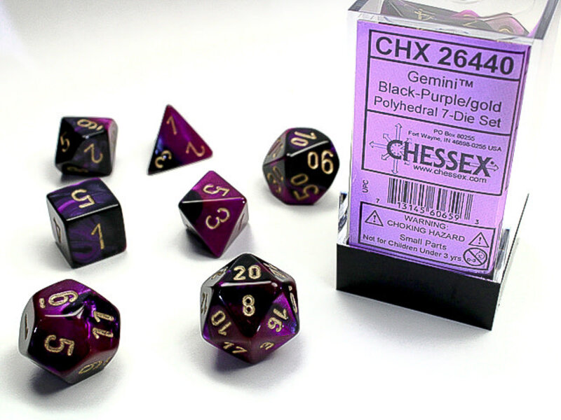 Chessex Gemini 7-Die Set Black-Purple / Gold Chessex Dice (CHX26440)