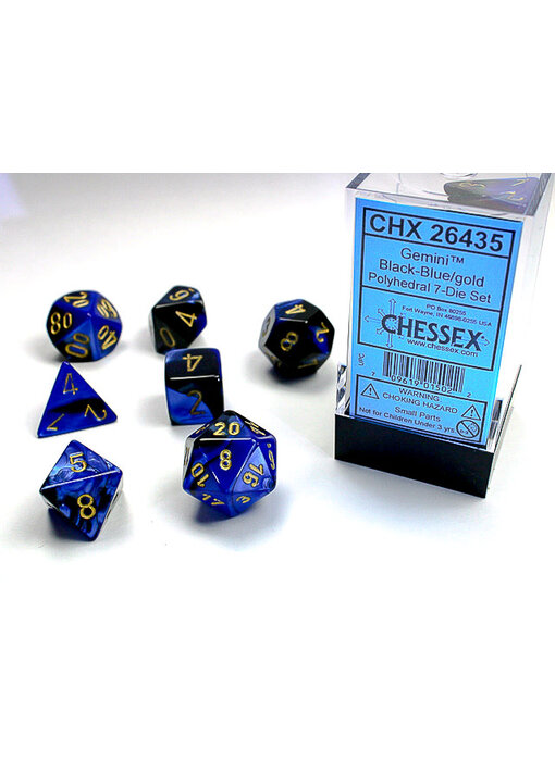 Gemini 7-Die Set Black-Blue / Gold Chessex Dice (CHX26435)