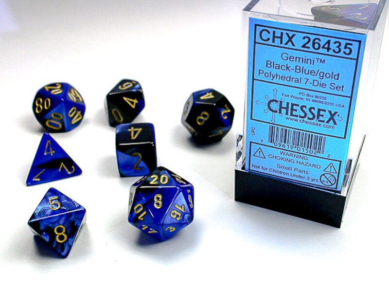 Chessex Gemini 7-Die Set Black-Blue / Gold Chessex Dice (CHX26435)