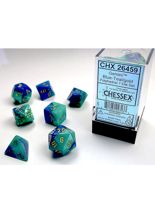 Gemini 7-Die Blue-Teal / Gold Chessex Dice (CHX26459)