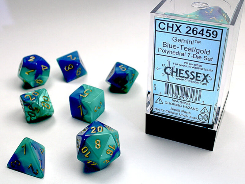 Chessex Gemini 7-Die Blue-Teal / Gold Chessex Dice (CHX26459)