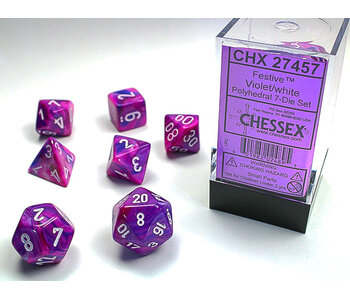 Festive 7-Die Set Violet / White Chessex Dice (CHX27457)