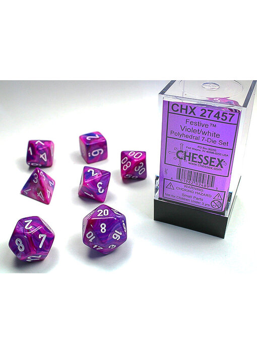 Festive 7-Die Set Violet / White Chessex Dice (CHX27457)