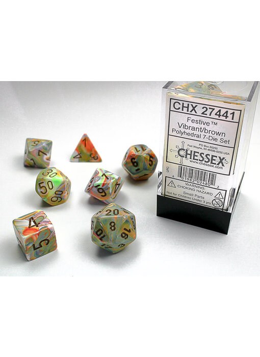 Festive 7-Die Set Vibrant / Brown Chessex Dice (CHX27441)