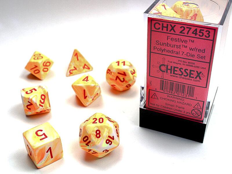 Chessex Festive 7-Die Set Sunburst / Red Chessex Dice (CHX27453)