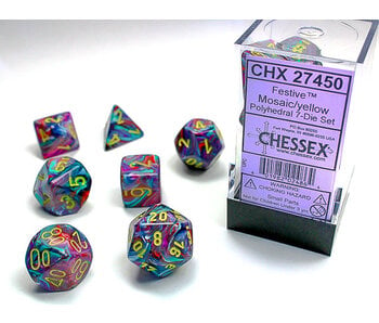 Festive 7-Die Set Mosaic / Yellow Chessex Dice (CHX27450)