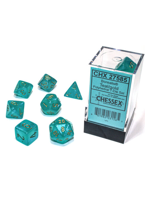 Borealis 7-Die Set Teal / Gold Luminary Chessex Dice (CHX27585)