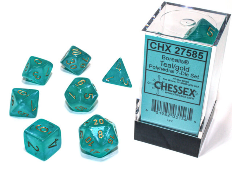 Chessex Borealis 7-Die Set Teal / Gold Luminary Chessex Dice (CHX27585)