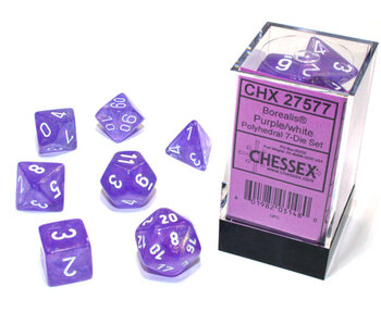Borealis 7-Die Set Purple / White Luminary Chessex Dice (CHX27577)
