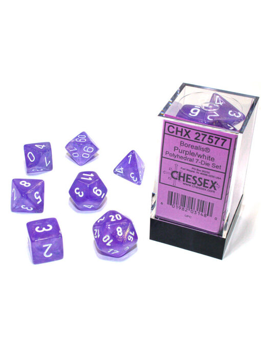 Borealis 7-Die Set Purple / White Luminary Chessex Dice (CHX27577)