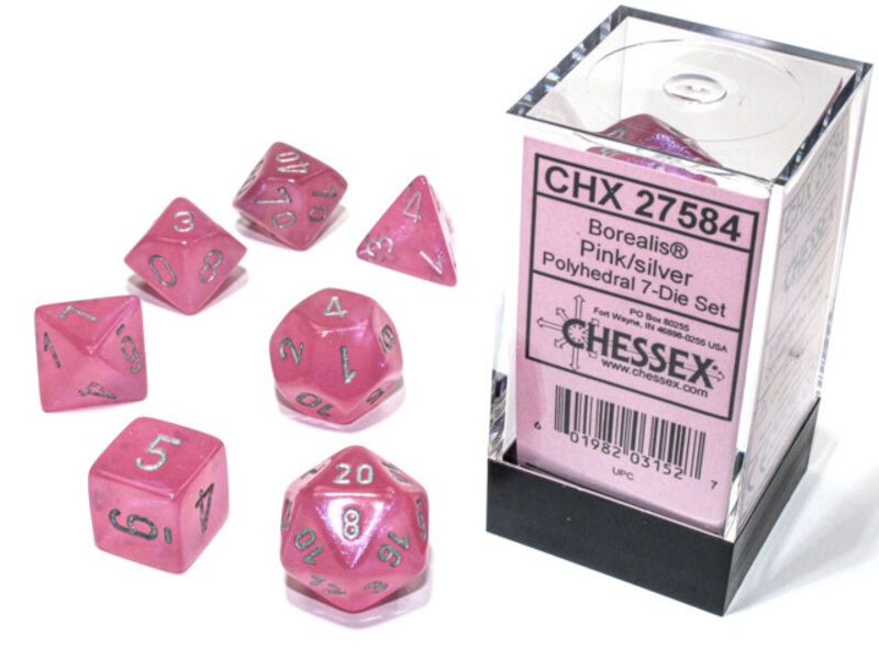 Chessex Borealis 7-Die Set Pink / Silver Luminary Chessex Dice (CHX27584)