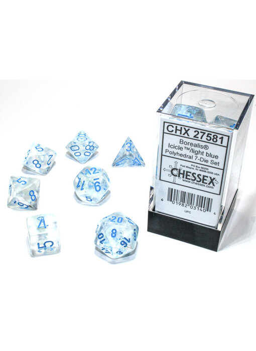 Borealis 7-Die Set Icicle / Light Blue Luminary Chessex Dice (CHX27581)