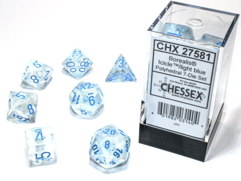 Chessex Borealis 7-Die Set Icicle / Light Blue Luminary Chessex Dice (CHX27581)