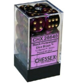 Chessex Gemini 12 * D6 Black-Purple / Gold 16mm Chessex Dice (CHX26640)