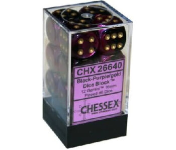 Gemini 12 * D6 Black-Purple / Gold 16mm Chessex Dice (CHX26640)