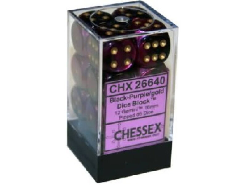 Chessex Gemini 12 * D6 Black-Purple / Gold 16mm Chessex Dice (CHX26640)