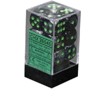 Gemini 12 * D6 Black-Grey / Green 16mm Chessex Dice (CHX26645)